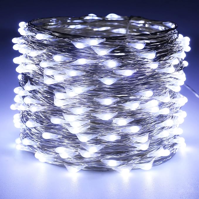 RUICHEN Silver Wire 66 Ft 200 LED USB Fairy String Lights with On/Off Switch (Cool White)