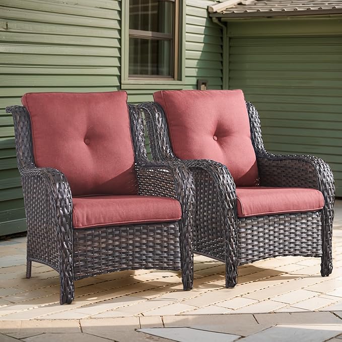 HUMMUH 4 Pieces Patio Furniture Set Wicker Patio Chairs Set of 2 with Ottomans Rattan Outdoor Furniture Conversation Set for Yard,Garden,Porch
