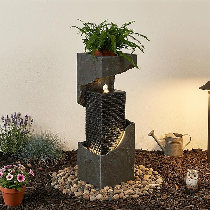 Modern Water Fountain Outdoor 35.4" H Floor Standing Outdoor Fountain with LED Lights and Pump for Garden, Patio, Deck, Backyard, Porch and Home Art Decor…