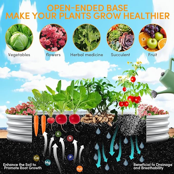 Galvanized Raised Garden Bed, 6x3x1ft Planter Box for Outdoor Gardening, Durable Metal Raised Garden Box with Open Base Design for Vegetables, Fruits, Flowers (Silver, 6×3×1FT (1-Pack)