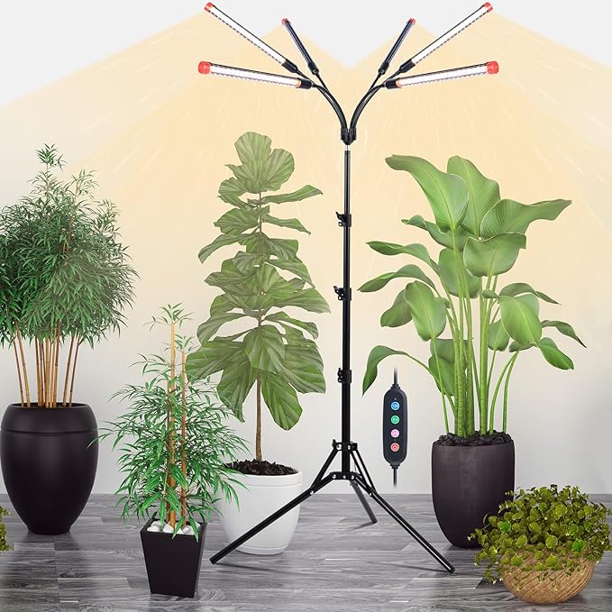Orchbloom 6-Head Grow Light with Stand and Timer, 54 Watt Power Home Plug LED Grow Lights for Indoor Plants for Tall Houseplants, Bonsai Tree, Seed Starting, 24"-64" Adjustable Height