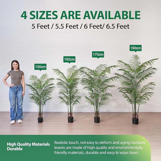 Artificial Areca Palm Plant 5.5Ft Fake Tropical Palm Tree, Perfect Faux Dypsis Lutescens Plants in Pot for Indoor Outdoor House Home Office Garden Modern Decoration Housewarming Gift,2Pcs