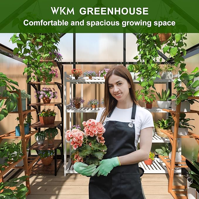 WKM 4x6 FT Greenhouse for Outdoors, Quick-fit Structure Polycarbonate Green House with Window for Ventilation, Walk-in Aluminum Greenhouse for Outsides Garden Backyard, Black