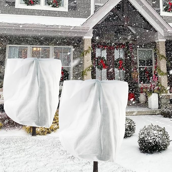 Cthenqeeu 2 Pack H84 x W72 Plant Covers Freeze Protection - Shrub Cover, Winter Tree Cover with Drawstring for Season Extension & Frost Protection, White