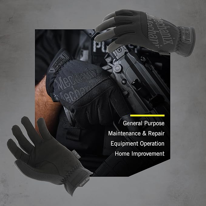 Mechanix Wear FastFit Tactical Gloves - Heavy Duty Lightweight Multipurpose Gloves - Flexible Grip & Reinforced Palm - Touchscreen Capable - Small - Covert Black