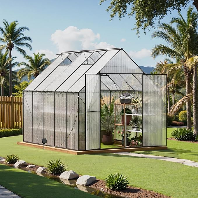 Green House for Outside, Greenhouse for Outdoor, Walk-in Garden Greenhouses, Heavy Duty Polycarbonate Greenhouse, Backyard Green Houses (8x10)