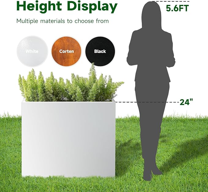 GZLVSOW White Metal Planter Box 30" x 12" x 24" for Outdoor Plants Galvanized Steel Outdoor Planter Spliced Rectangular Flower Box with Partitions for Outside,Indoor,Garden (White, 30 * 12 * 24)