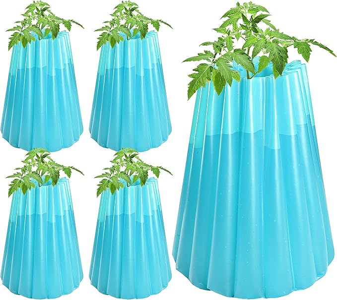 Adnee 5 Pack Water Filled Plant Protectors-19 x 17 Inch Reusable Wall of Water Plant Covers for Tomato Plants-Blue Early Season Insulating Plant Protective Cover for Outdoor Winter Freeze Protection