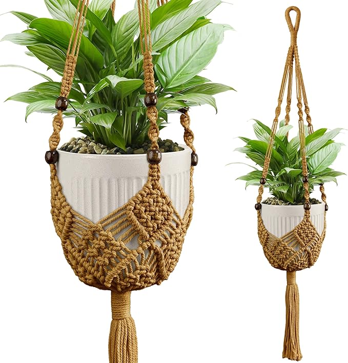 IDEEEPAN Macrame Plant Hanger - Fits 3 to 6 inches Pots for Indoor Outdoor, 35 Inch, Set of 2, Brown (POTS NOT Included)