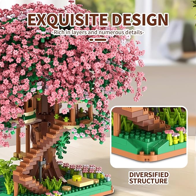 Yushinv Cherry Bonsai Tree Building Sets, Original Scene Music Building Kit 2138 Pcs,Type :Symphony. Sakura House Building Set, Cherry Tree Building Set, Sakura Set.