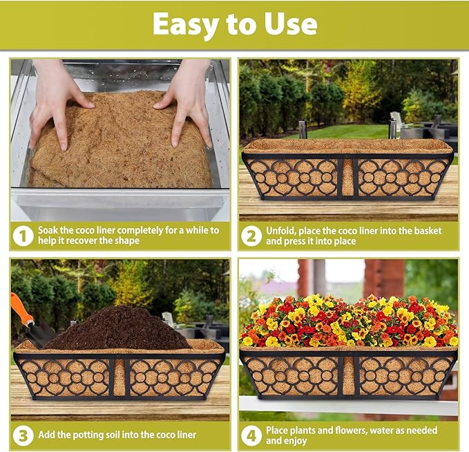 Legigo 2 Pack 36 Inch Square Coco Liners Planter Baskets Liner- Natural Coconut Coir Basket Liner Replacement, Window Box Liners Trough Coconut Liners for Wall Planter Garden Deck Fence Flower Baskets
