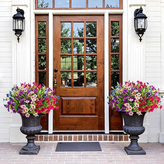 Besteek 20 Bundles Artificial Flowers for Outdoors Decoration Fake Silk Flowers UV Resistant Faux Plants Artificial Daisy Eucalyptus for Spring Summer Garden Yard Porch Window Home Decor, Mixed