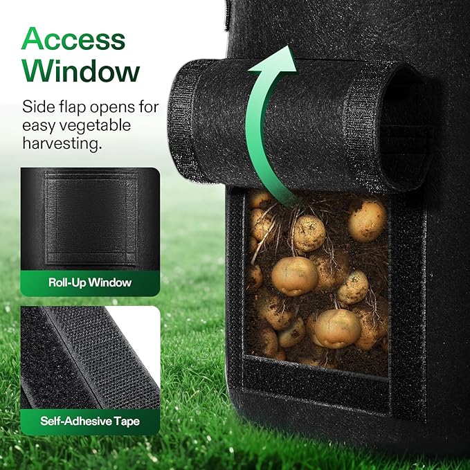 VIVOSUN 5-Pack 7 Gallon Potato Grow Bags, Fabric Pots With Handle and Roll-up Window, Planter Containers for Growing Potatoes, Black