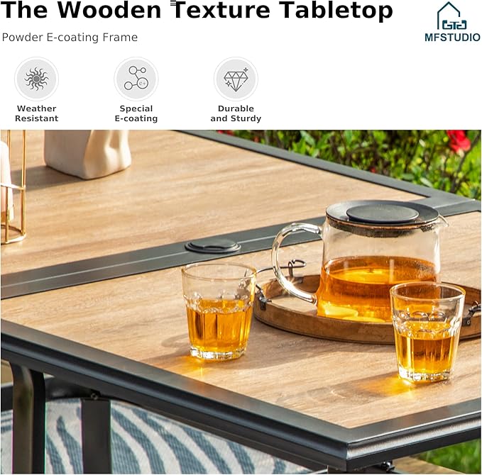 MFSTUDIO Patio Dining Set for 6, Metal Outdoor Table and Chairs Set, 7 Piece Wrought Iron Patio Furniture Dining Set for Deck Backyard Garden