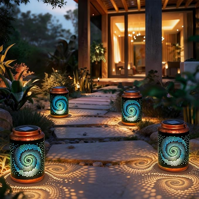 Solar Lanterns Outdoor Hanging Lantern Metal Waterproof LED Lantern with Solar Powered Garden Patio Decorations Decor with Handle Christmas Gift Idea