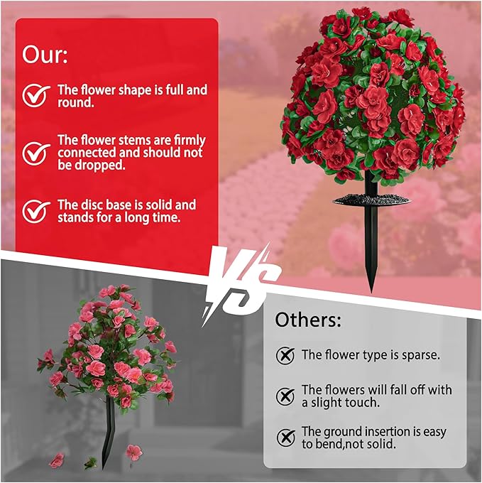 AZXVT Artificial Flowers for Outdoors, Faux Outdoor Plants Fake Plants Topiary Balls Artificial Outdoor Set of 2 with Ground Spike for Home Front Porch Patio Garden Decor (Red)