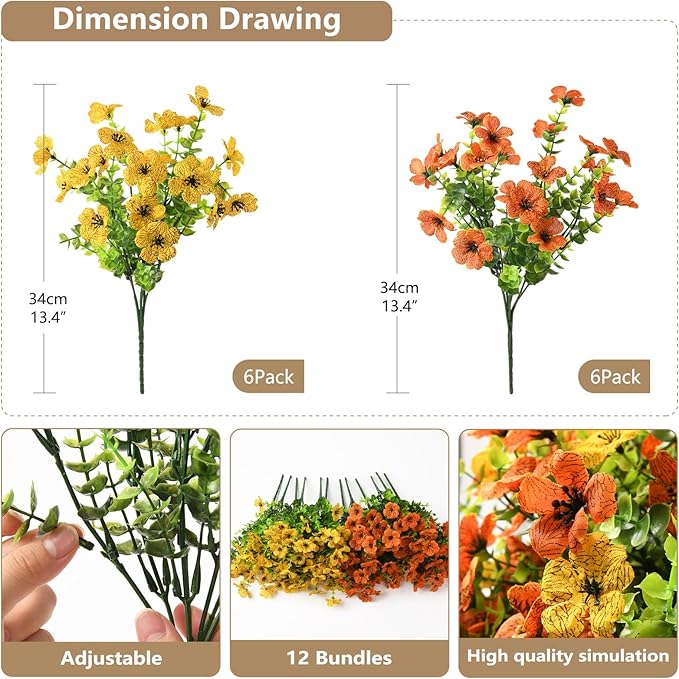 ZFProcess Artificial Flowers Faux Plants Outdoor Fake Flowers Spring Decor,12 Bundles Realistic Plastic Plant Colorful Daisy UV Resistant for Porch Patio Home Yard Garden Window Box Pot Planters