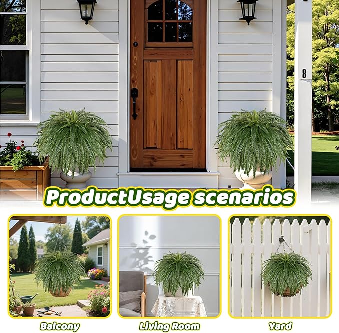 Arlpch Single Silky 50" Artificial Fern Plant, Large Fake Fern with 128Fronds, Realistic Faux Boston Fern Bush for Outdoors & Indoor, Silk Greenery for Planter, Garden, Office, Home Décor