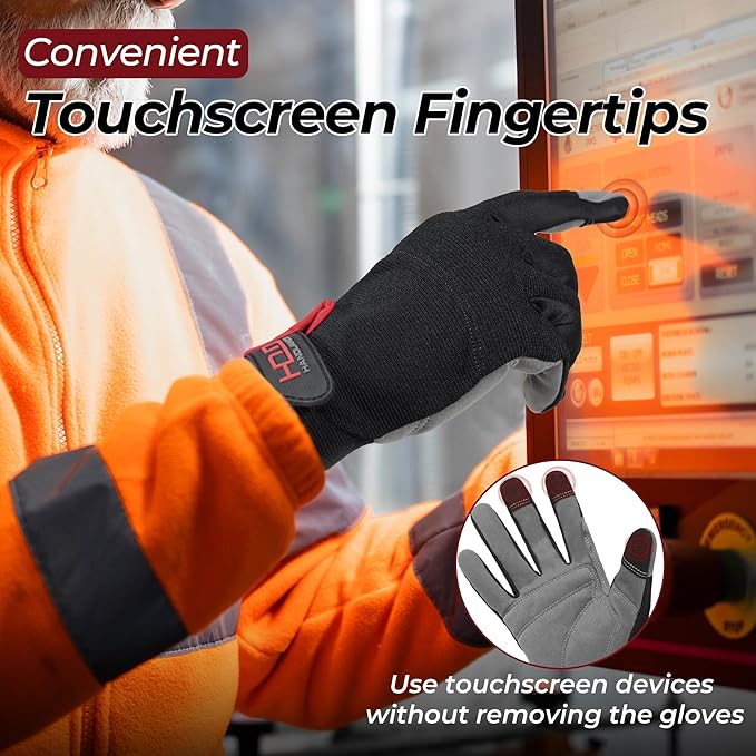 HANDLANDY Work Gloves for Men & Women, Utility Mechanic Working Gloves Touch Screen, Flexible Yard Work Gloves
