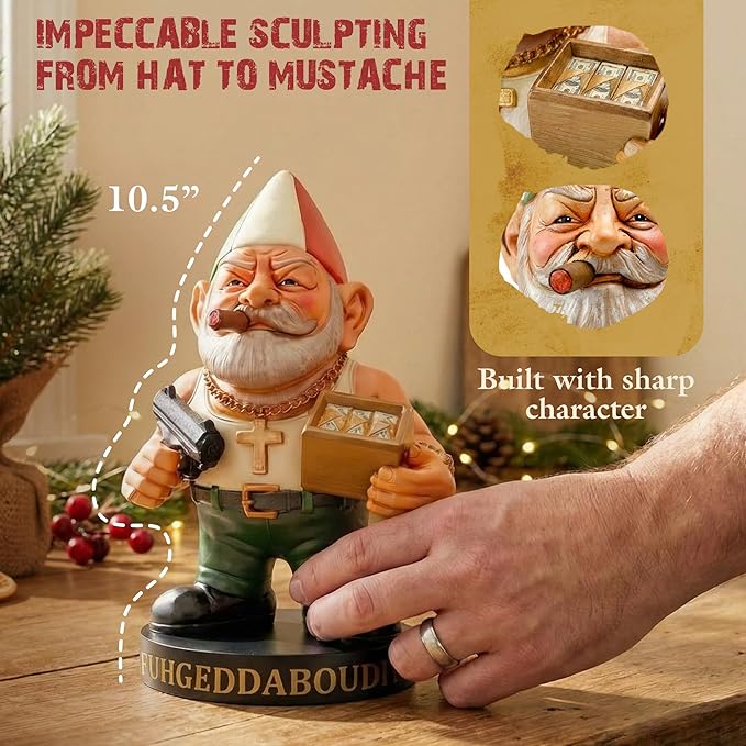 Vito CorleGnome' - 11’’ Funny Gnome Decorations/Ornaments/Figurines for Home/Yard/Patio/Garden/Indoor Statues - Italian Decor Housewarming/Birthday for Any Space/Occassion - NON SOLAR