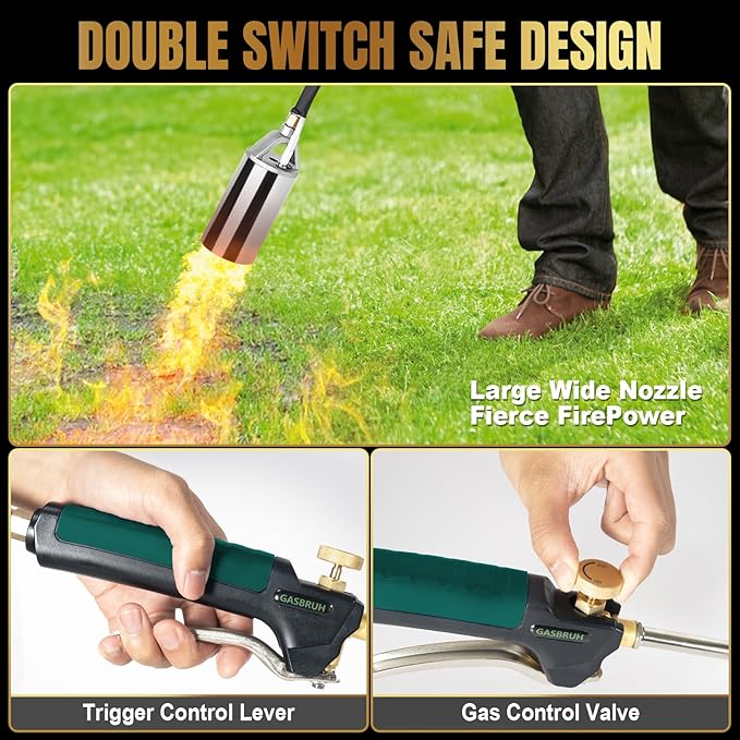 Propane Torch Burner Weed Torch High Output 360,000 BTU with 10FT Hose,Heavy Duty Blow Torch with Flame Control and Turbo Trigger Push Button Igniter,Weed Torch for Garden Wood Ice Snow Road