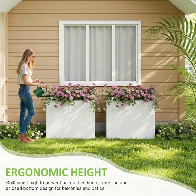 LAHAAP Set of 2 Outdoor Planters 38"W x 10.2"D x 30"H- Tall Rectangular Planters for Outdoor Patio/Porch, All-Weather with Anti-dumping Kit, Durable Galvanized Steel, Modern Design for Plants, Flower