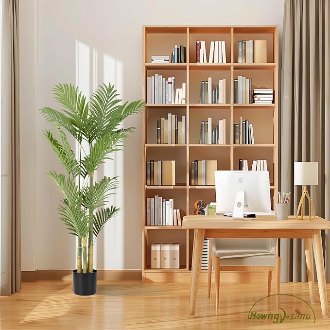 Artificial Palm Tree 4 Feet Artificial Palm Plant with Real Bark Design Faux Palm Tree for Indoor Outdoor Modern Decoration Plants in Pot for Home Office