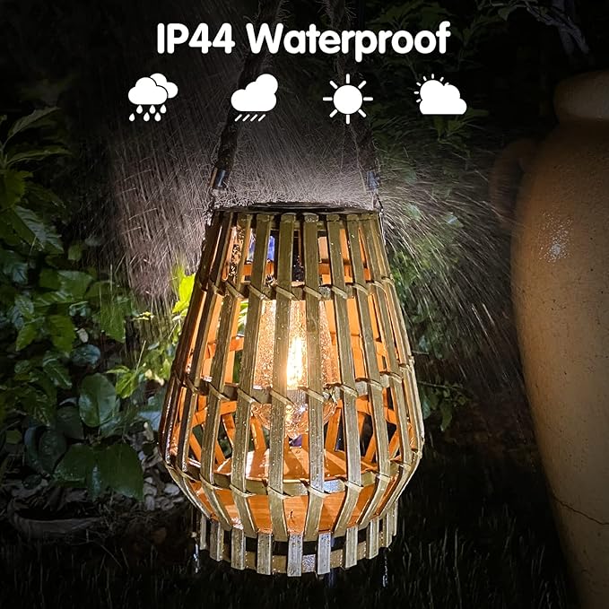 Solar Lanterns Outdoor Waterproof,Large Woven Hanging Pendant Lights with Hook Bamboo Outdoor Solar Chandelier for Gazebo,Garden,Yard,Patio,Porch,Trees,Lawn,Balcony Decorations