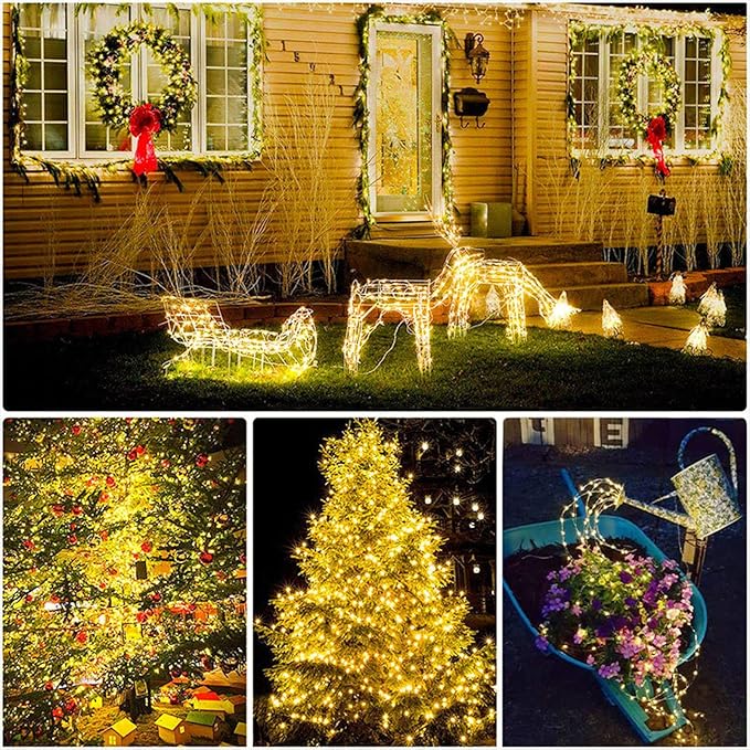 YAOZHOU Solar String Lights for Outside, Fairy Lights Outdoor Waterproof, Warm White 2Pack Total 200LED 66Ft 8 Modes Mini Small Solar Powered Lights for Christmas, Garden, Patio, Fence, Balcony