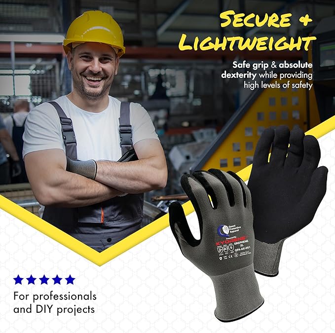Quest Protective Apparel Cut Resistant Work Gloves (ANSI A1) – Lightweight Graphene Gloves for Gardening,DIY,Mechanical & General Handling – Breathable Grip Gloves for Men & Women – X-Large,Pack of 12