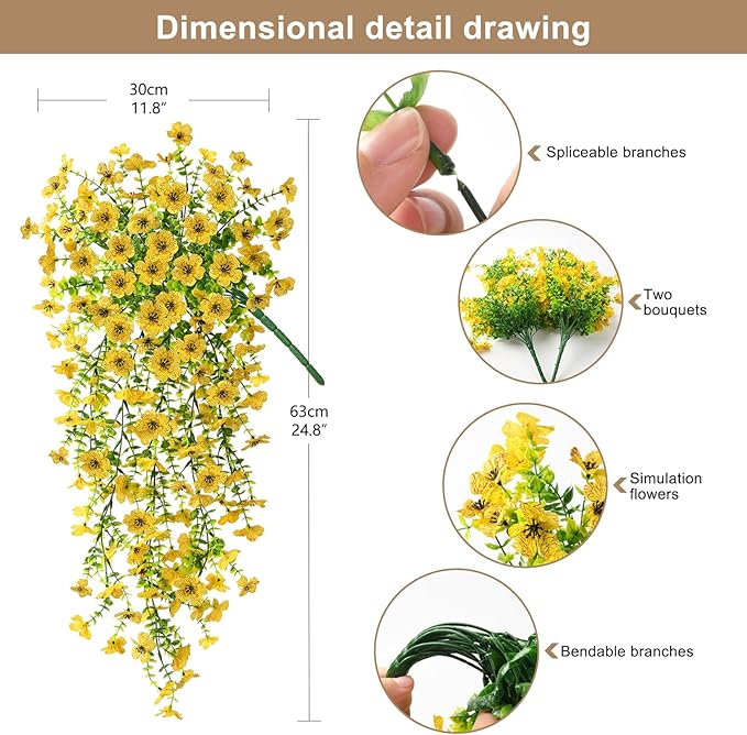 Artificial Hanging Flowers Plants for Outdoor Fall Decoration, 2PCS Faux Silk Daisy UV Resistant Look Real for Outside Home Indoor Planter Porch Garden Yard Autumn Decor(Yellow)