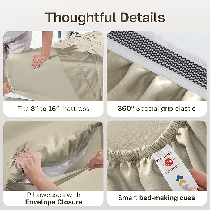 California Design Den 100% Egyptian Cotton Sheets Set - Certified Authentic Luxury California King Sheets Deep Pocket Set, Sateen Weave, Soft and Durable Luxury Bedding, Ideal for Hot Sleepers - Beige