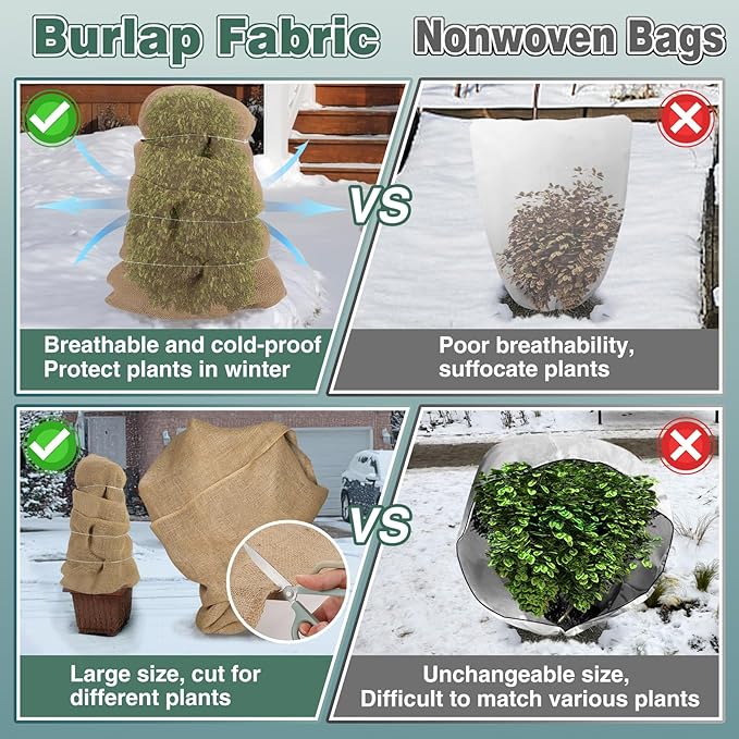 ANPHSIN 40ftx23.6in Natural Burlap Plant Covers Freeze Protection - Winter Frost Blankets Cloth Fabric Roll for Outdoor Bushes Trees Potted Plants Cold Weather