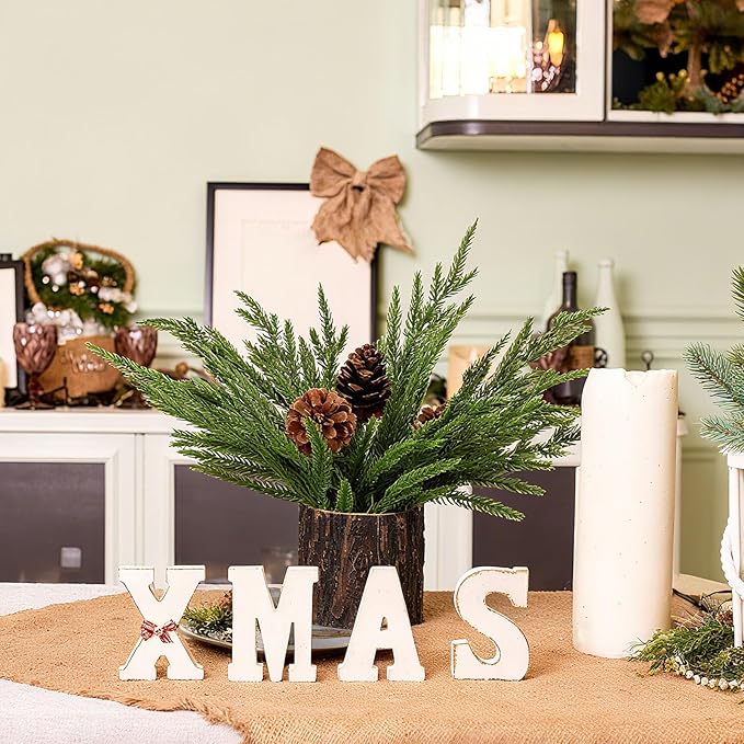3 Sets Christmas Norfolk Pine Stems with Pinecones Berries 12 Inch Faux Artificial Greenery Plants Norfolk Branches Picks Christmas Table Decor for Vase Xmas Home Garland Decor (Pine Cones)