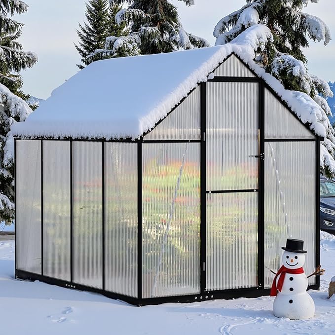 6×7.5FT Greenhouse for Outdoors, Large Walk in Greenhouse Kit, Enhanced Aluminum Green Houses for Outside Withstands Wind and Snow to Protect Vegetable or Plants