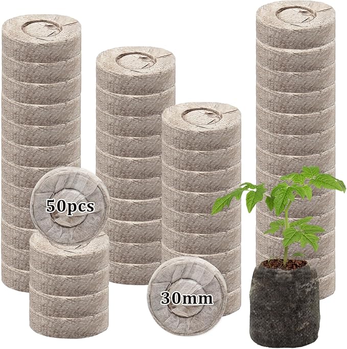 Halatool 50 Pcs 30mm Peat Pellets Block Potting Soil for Seedlings, Compressed Garden Soil Seed Starter Nutrient Peat Pods for Starting Seeds, Planting Flowers, Vegetables, Herbs