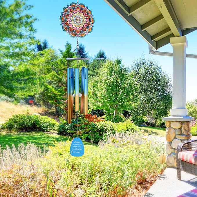 Aoedelyart Wind Chimes for Outside with Wind Spinner Mandala Lucky Star,33" Memorial WindChimes Outdoor Garden Decorations,Suitable for Zen Patio,Gifts for Mom Women Wife Grandma,Christmas Ornaments