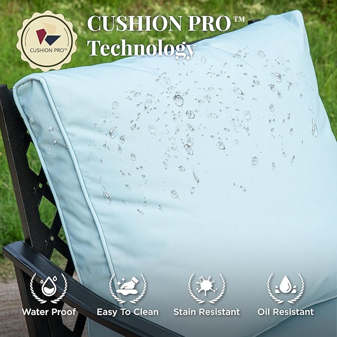 Patio Chairs Set of 2, High Back Outdoor Patio Metal Chairs with 5.75" Thick Cushions for Bistro Balcony Porch Deck and Yard, Blue