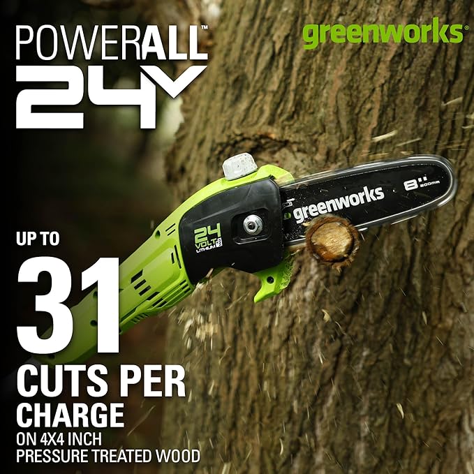 Greenworks 24V 8" Cordless Polesaw (Great For Pruning and Trimming Branches / 200+ Compatible Tools), Tool Only