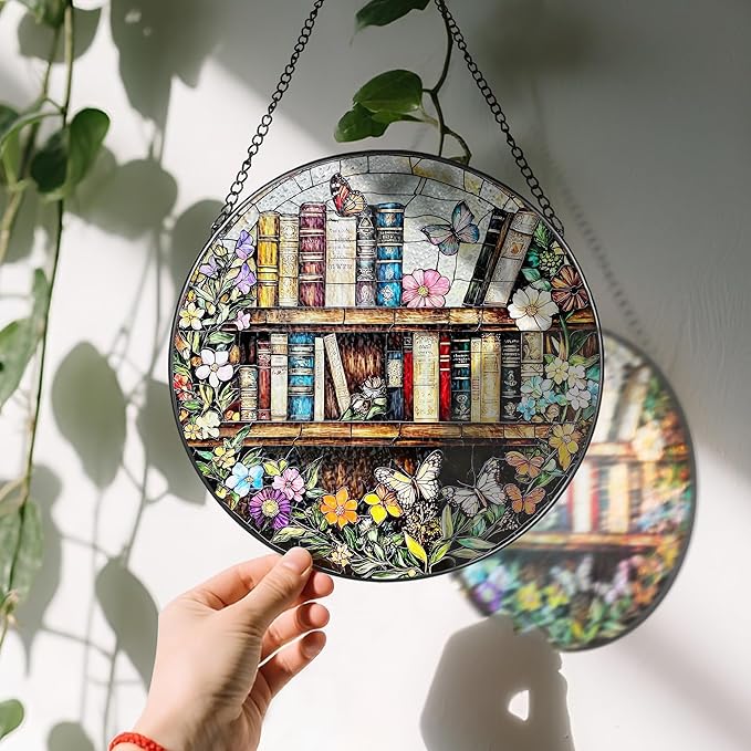 LAOWEIKI 8'' Stained Glass Suncatcher Ornament, Stained Glass Window Hanging, Sun Catchers for Windows Hanging Ornaments, Window Decor | Book Club Gift, Fantasy Book Lover Gift, Reader Gifts