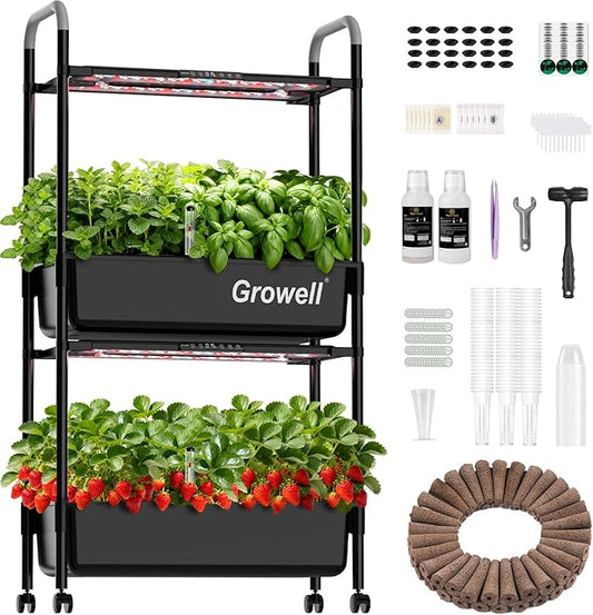 Hydroponics Growing System Kit, 54 Pods Vertical Indoor Herb Garden with Smart LED Grow Light, Auto Circulating Water Pump Each Tier, 28L Hydroponic Gardening Systems for Ideal Gifts (Black)