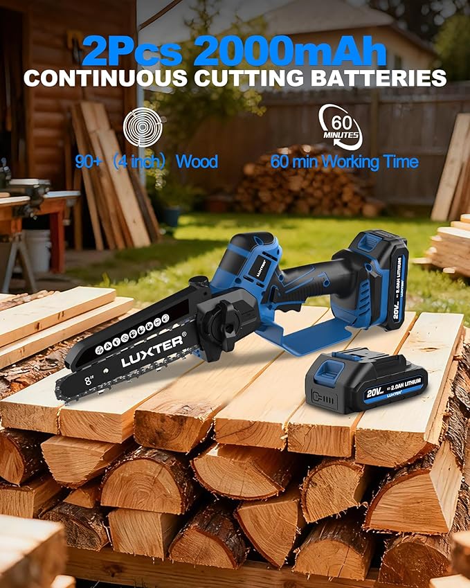 LUXTER Mini Chainsaw Brushless 8 inch & 6 inch Compatible with Makita 18V Batteries Chain Saw 2 x 2.0Ah Battery Small Handheld Saw Lightweight for Trimming & Wood Cutting Gardening Power Tool