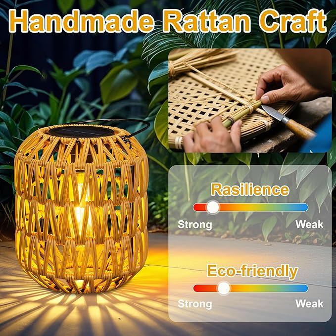 2 Pack Solar Lanterns Outdoor Waterproof,Rattan Solar Lantern for Yard,Outdoor Garden Lights,Hanging Lanterns Decorative Birthday Gifts for Mom Grandma,Outdoor Lanterns for Porch,Patio,Pathway
