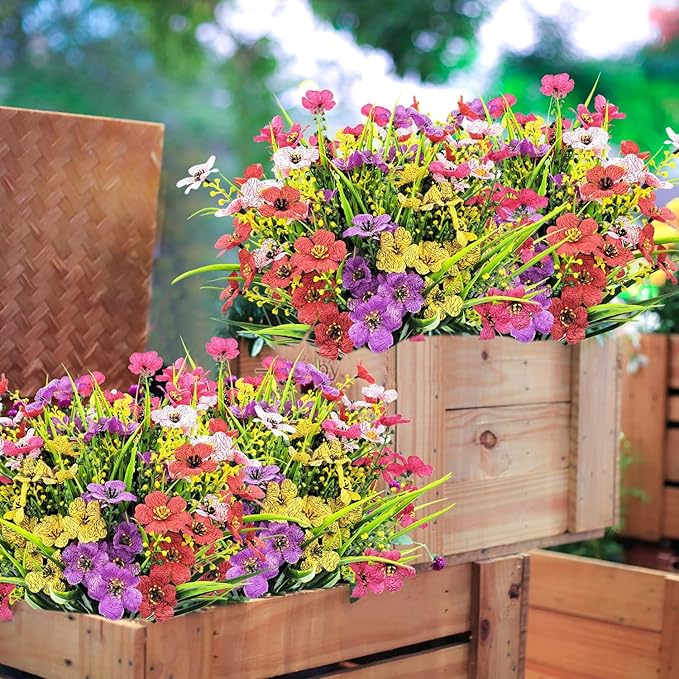 Carfoeny10 Bundles Artificial Flowers for Outdoors, UV Resistant Fake Wildflowers Bulk, Vibrant Faux Plants for Window Box, Hanging Baskets, Porch, Garden and Cemetery Grave Decorations (Mixed Colors)