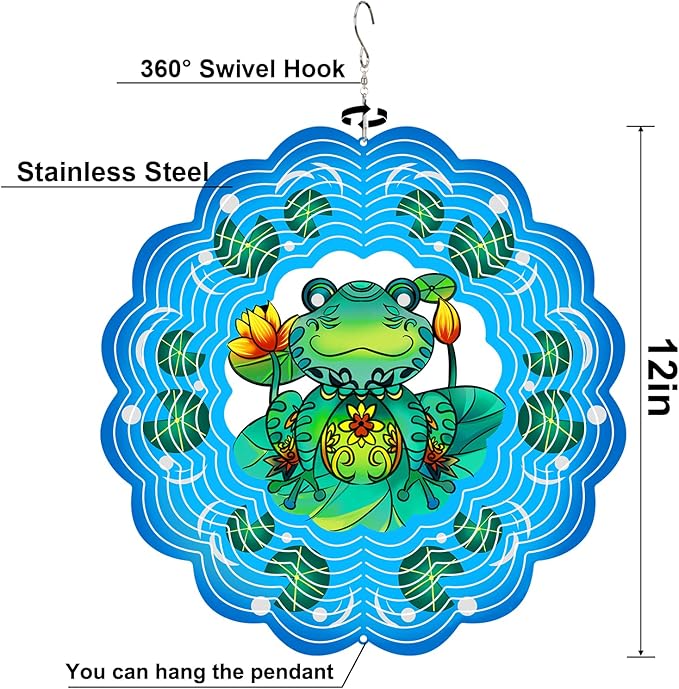 Frog Wind Spinners 3D Hanging Frog Statues Ornament Gifts for Women Mom Grandma,12inch Metal Wind Kinetic Sculpture for Outdoor&Indoor Decor, Yard Art, Garden Decoration