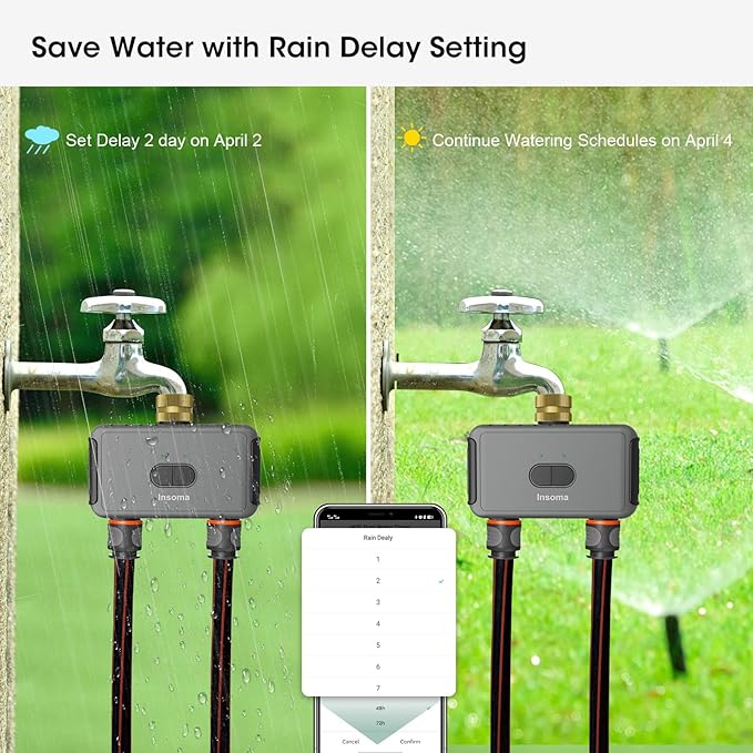 WiFi Water Timer for Garden Hose with Brass Inlet,Smart Hose Timer with WiFi Hub, APP & Voice Control,Up to 20 Watering Plans, 2-Zone Sprinkler Drip Irrigation System Controller for Yard Lawn Watering