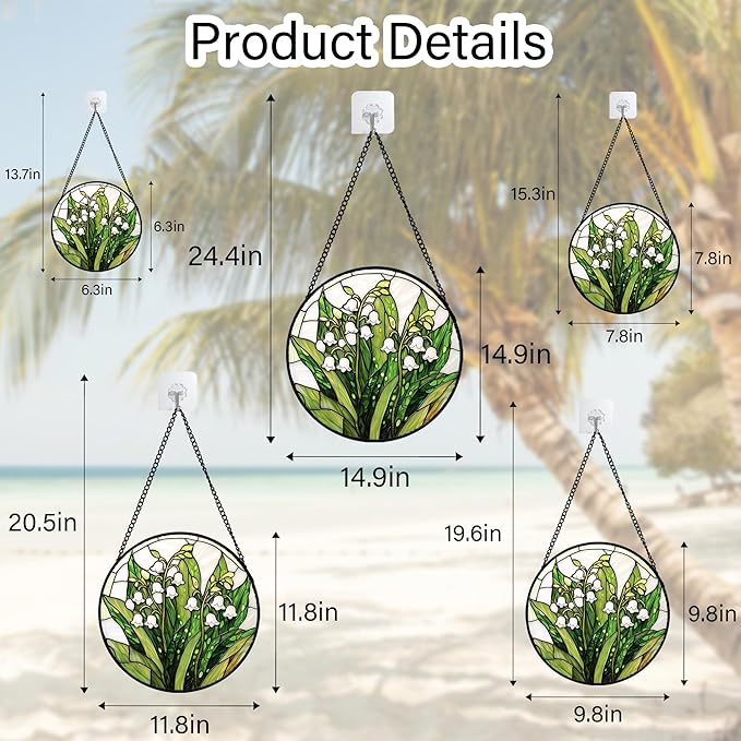 DASTOLL Stained Glass Window Hanging, Lily of The Valley Flower Sun Catchers Colorful Glass Panel Green Plants Suncatcher Decor for Birthday for Women,Men,Wife, Lovers, and Mom 14.9 in