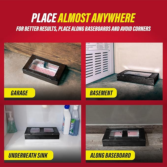 Catchmaster Multi-Catch Mouse Trap, Humane Mouse Trap Indoor for Home, Includes 1 Replaceable Glue Board, Live Catch Pest Control for Garage & Shed (Black)