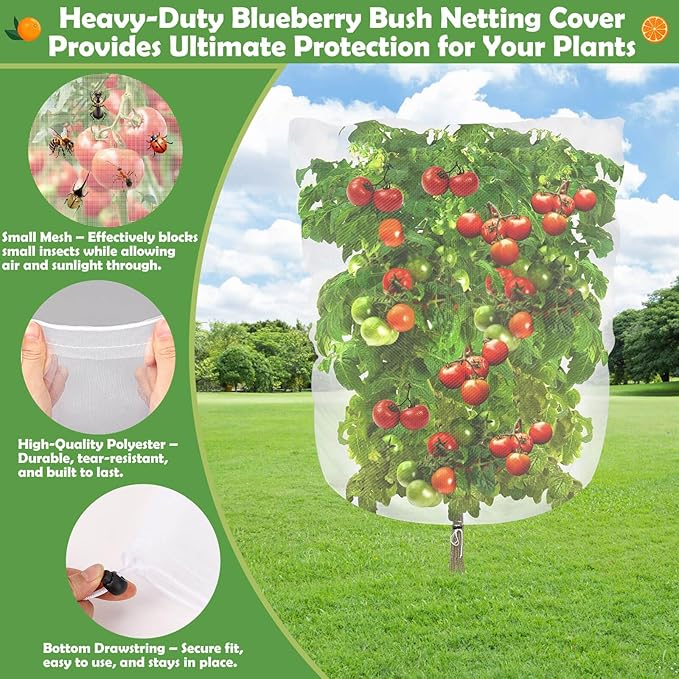 6 Pack Blueberry Bush Netting Cover, Bird Netting for Blueberry Bushes, Garden Netting Insect Pest Barrier with Drawstring, Plant Fruit Tree Netting Net for Garden Protection 3.3Ft x 2.7Ft