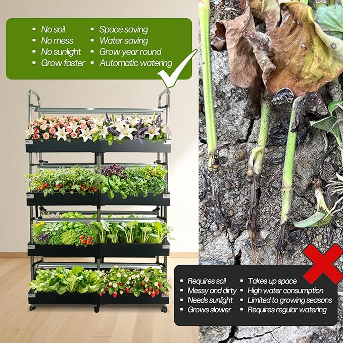 Large 4-Tier Hydroponics Growing System Kit, 160 Pods Vertical Hydroponic Garden with Full-Spectrum LED Grow Light, Dual Auto Circulating Water Pumps, 51L Indoor System for Herbs& Microgreens
